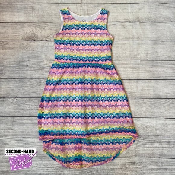Wonder Nation Girls SzXL Sleeveless High-Low Rainbow Crochet Lined Dress - Picture 1 of 3